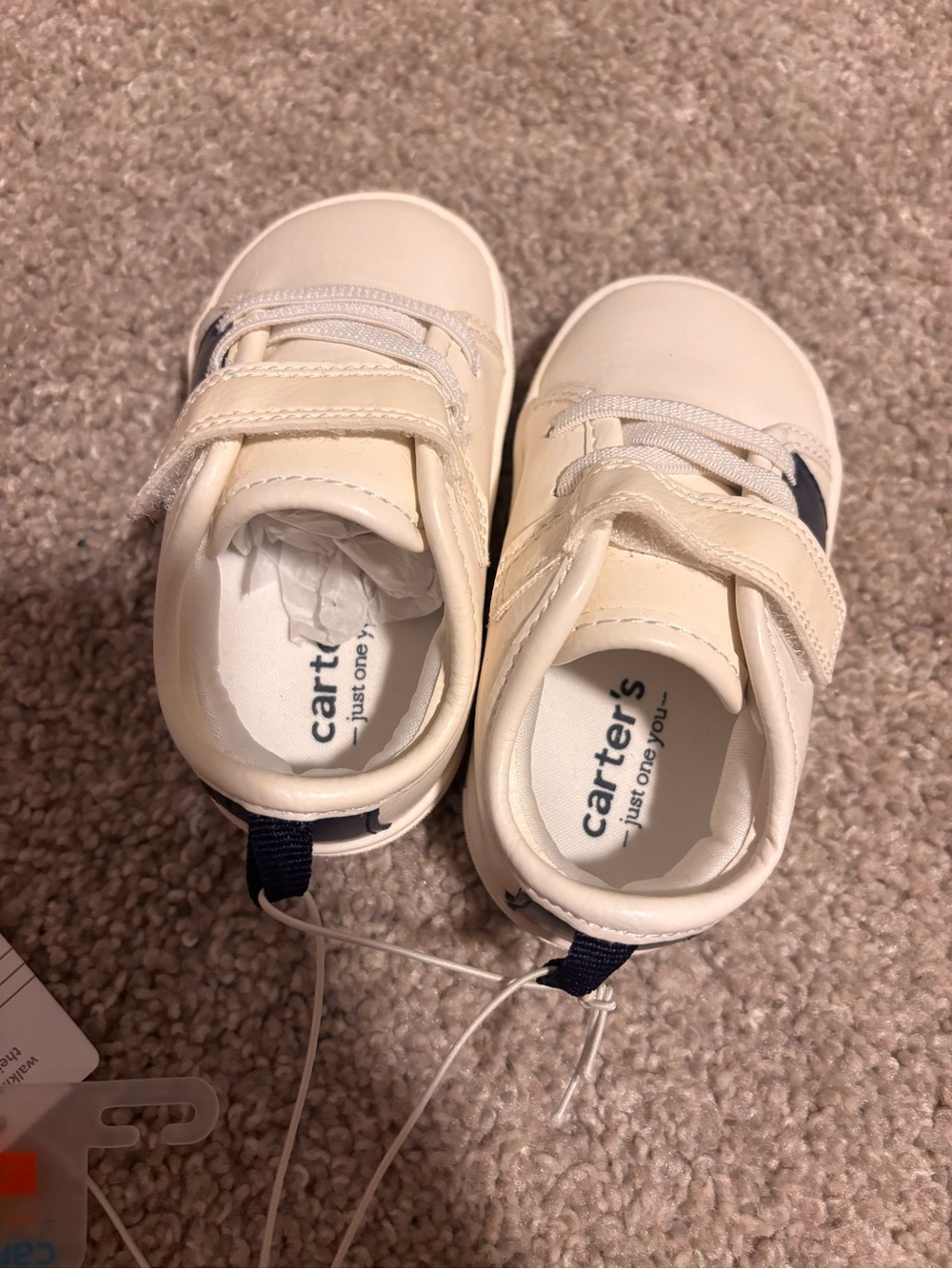 Carter's Cream and Navy Velcro Toddler Sneakers